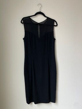 Escada Margaretha Ley Black Wool Sheath Cocktail Dress Mesh Illusion Size 44